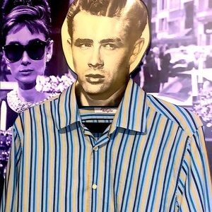 Original Penguin Blue/Yellow Casual Button Down Shirt sz Lrg EUC